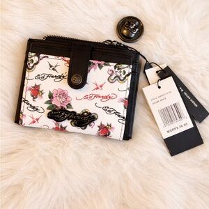Ed Hardy Floral Black and White Wallet
